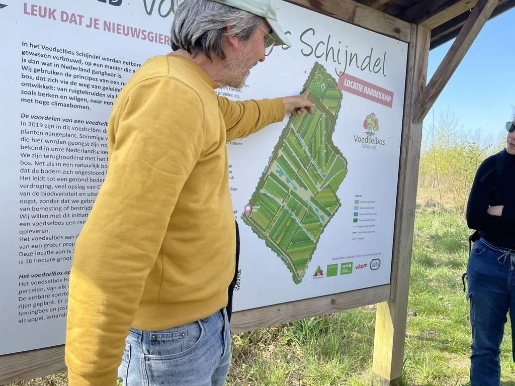 Panneau d’information présentant le plan du Voedselbos Schijndel (site de Hardekamp)